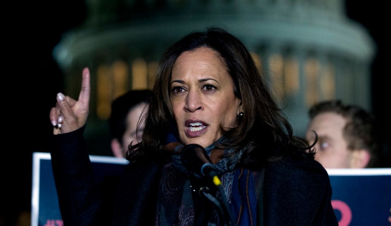 Sen. Kamala Harris D-Calif., speaks during a rally in support of the Deferred Action for Childhood Arrivals, and to avoid the government shut down on Capitol Hill.