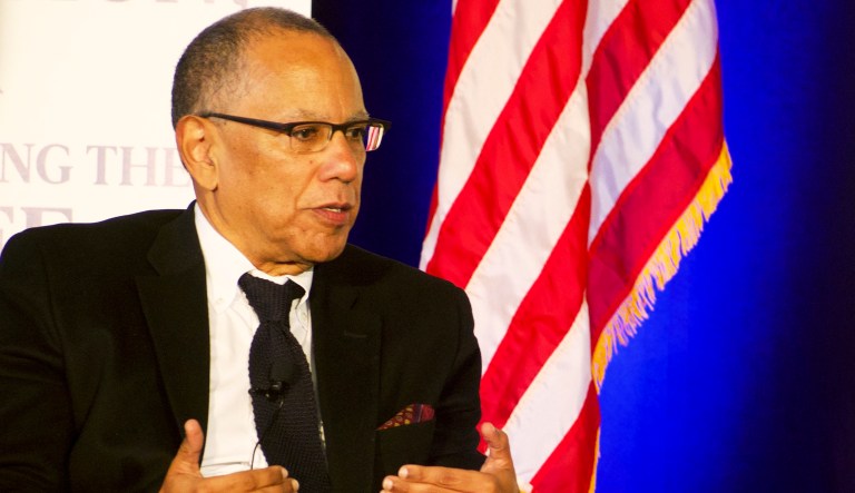 Dean Baquet, executive editor of The New York Times, speaks at the National First Amendment Conference in Pittsburgh on Monday, Oct. 22, 2018. Journalists, scholars and government officials past and present have gathered in Pittsburgh to emphasize the First Amendment's continuing importance in American society.