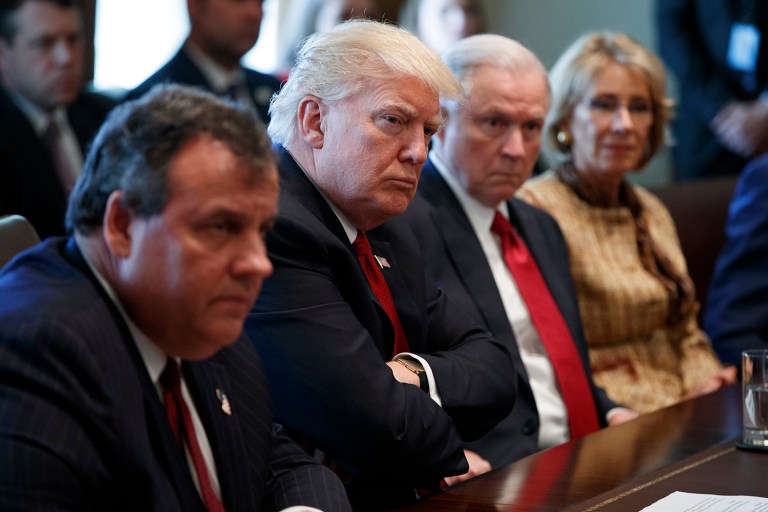 President Trump will meet with Republican lawmakers to discuss legislative action that can be taken to combat the nation's opioid crisis. The White House unveiled a new commission on drug abuse prevention that will be led by New Jersey Gov. Chris Christie. (AP Photo/Evan Vucci)
