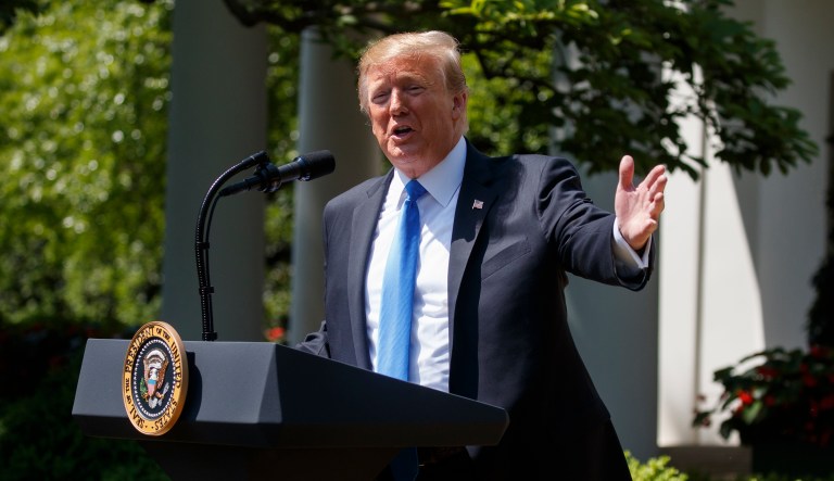 President Donald Trump speaks during a National Day of Prayer event in the Rose Garden of the White House, Thursday, May 2, 2019, in Washington.