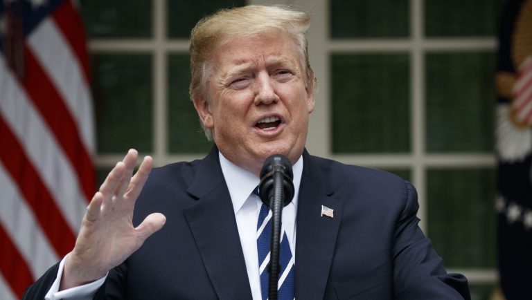 President Donald Trump delivers a statement in the Rose Garden of the White House, Wednesday, May 22, 2019, in Washington. 