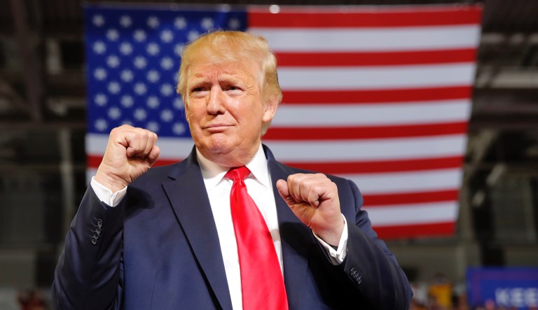 President Donald Trump arrives on Air Force One at Pitt Greenville Airport, in Greenville, N.C., Wednesday, July 17, 2019. 