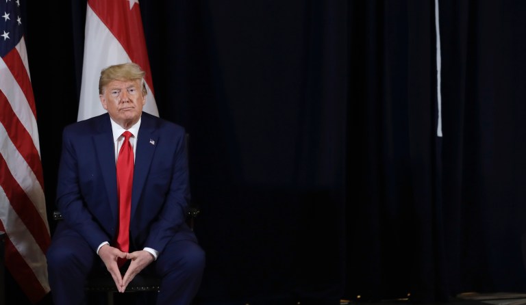 President Donald Trump arrives to speak at an event on religious freedom during the United Nations General Assembly, Monday, Sept. 23, 2019, in New York. 