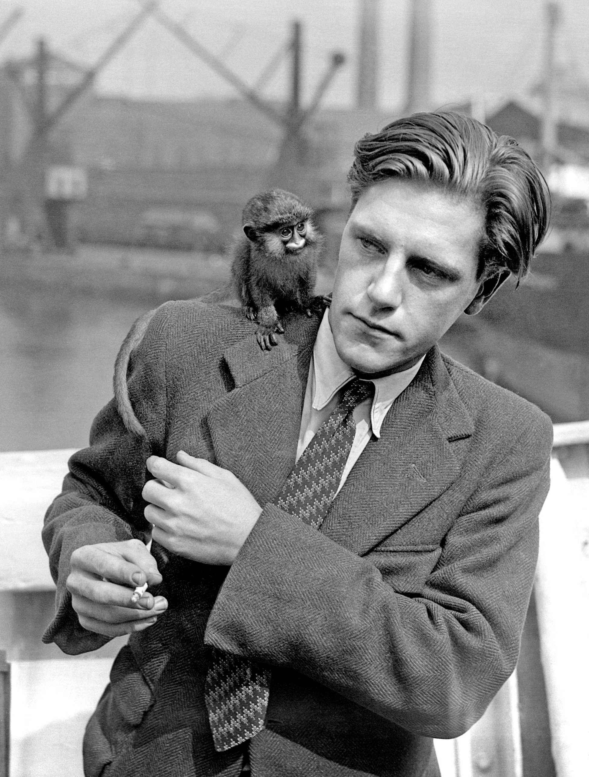 Gerald Durrell and friend, 1949