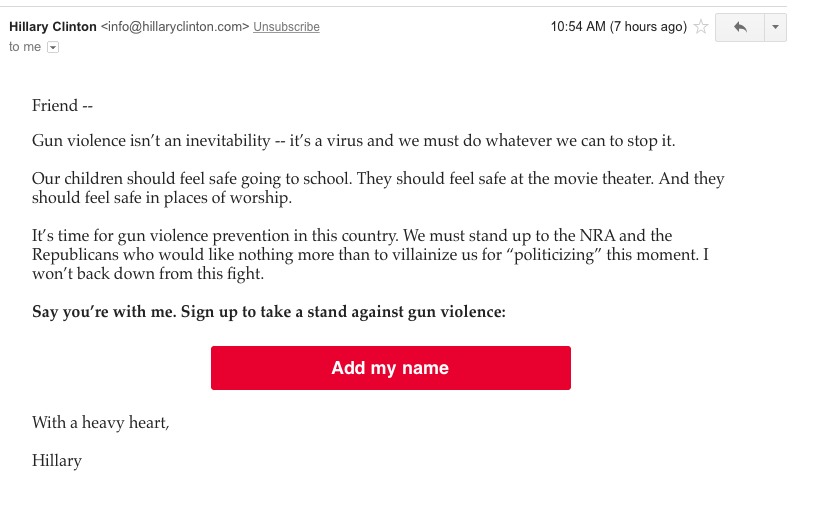 Hillary Fundraises Off Gun Violence