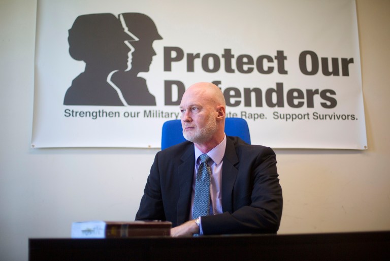 Retired Air Force Col. Don Christensen is seen in his office at Protect Our Defenders, a national organization solely dedicated to addressing the epidemic of rape and sexual assault in the military. The Pentagon misled Congress with inaccurate information about sexual assault cases. (AP Photo/Pablo Martinez Monsivais)