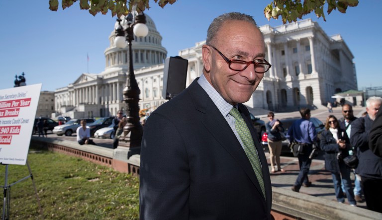 Senate Minority Leader Chuck Schumer, D-N.Y., leaves a news conference where he criticized the Republican tax and budget proposals, at the Capitol in Washington, Wednesday, Oct. 18, 2017. (AP Photo/J. Scott Applewhite)