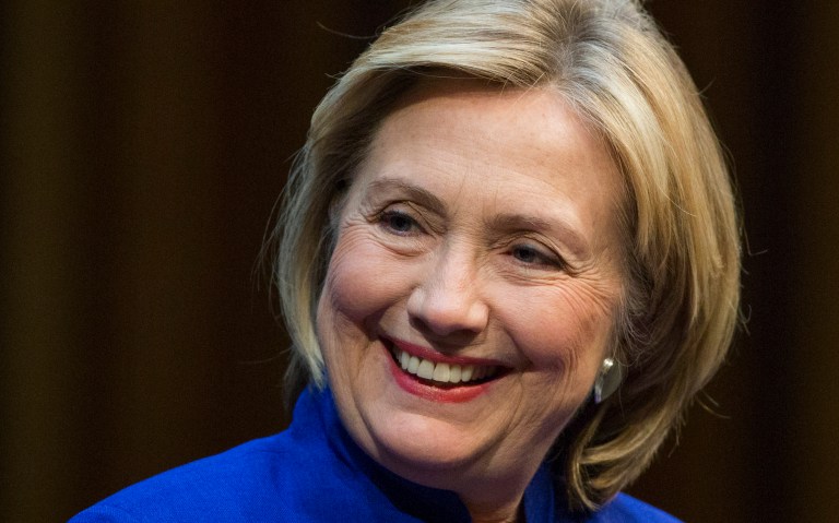 Former U.S. Secretary of State Hillary Clinton smiles during a book launch in Berlin on Sunday. (AP/Gero Breloer)