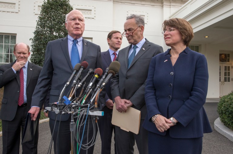 After huddling with President Obama at the White House, Democratic senators predicted Thursday that Republicans will cave to political pressure and finally be convinced to consider President Obama's Supreme Court pick once that person is named. (AP Photo/J. Scott Applewhite)