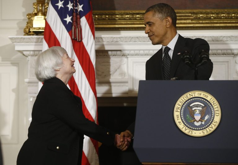 The talk between President Obama and Federal Reserve Chairwoman Janet Yellen was the first time the two had met by themselves since Yellen was installed as Fed chairwoman. (AP Photo/Charles Dharapak)