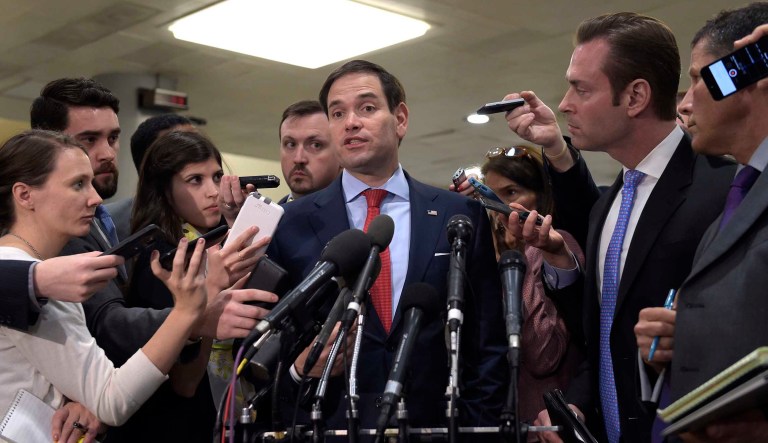 Sen. Marco Rubio, R-Fla., speaks to reporters on Capitol Hill in Washington. (AP Photo/Susan Walsh)