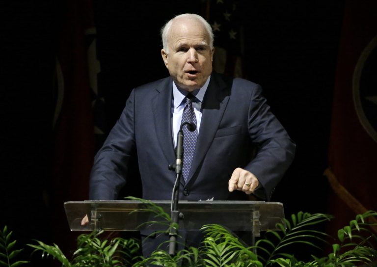 Sen. John McCain suggested Tuesday that the Obama administration should leave another empty chair at tonight's State of the Union address to honor the thousands of Syrians who have died fleeing Syria. (AP Photo/Mark Humphrey)