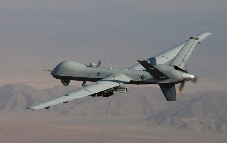 In this undated handout file photo provided by the U.S. Air Force, an MQ-9 Reaper, armed with GBU-12 Paveway II laser guided munitions and AGM-114 Hellfire missiles, is piloted by Col. Lex Turner during a combat mission over southern Afghanistan. (AP Photo/Lt. Col.. Leslie Pratt, US Air Force, File)