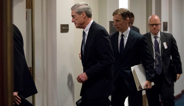 President Trump's legal team has been busy over the past few months making a case to special counsel Robert Mueller that Trump did not obstruct justice when he fired FBI Director James Comey, according to a report Thursday. (AP Photo/Andrew Harnik)