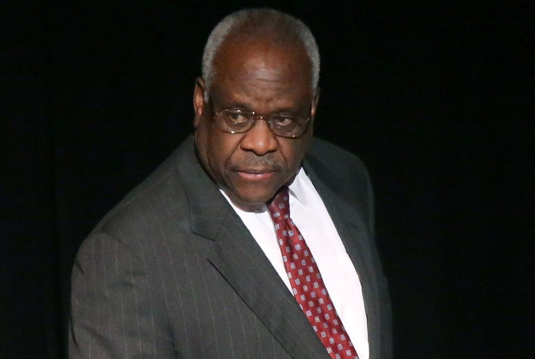A White House spokesman said he cannot confirm or deny rumors that Justice Clarence Thomas is considering stepping down. (AP Photo/Dr. Scott M. Lieberman, File)