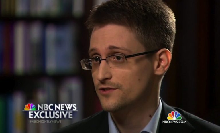 In this image taken from video provided by NBC News on Tuesday, May 27, 2014, Edward Snowden, a former National Security Agency (NSA) contractor, speaks to NBC News anchor Brian Williams during an NBC Exclusive interview. Snowden told Williams that he worked undercover and overseas for the CIA and the NSA. (AP Photo/NBC News)