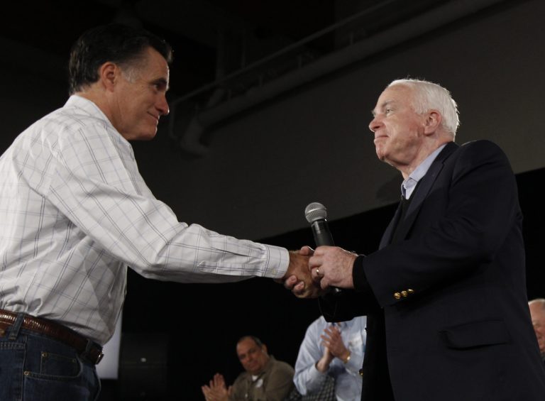 While Romney and McCain battled fiercely for the GOP presidential nomination in 2008, the pair have had a detente of sorts since. (AP file photo/Charles Dharapak)