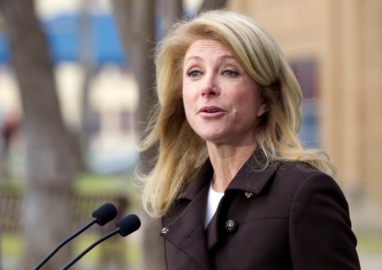 Texas State Sen. Wendy Davis speaks to the media during a news conference at the Austin Community College Rio Grande Campus in Austin, Texas, on Monday.