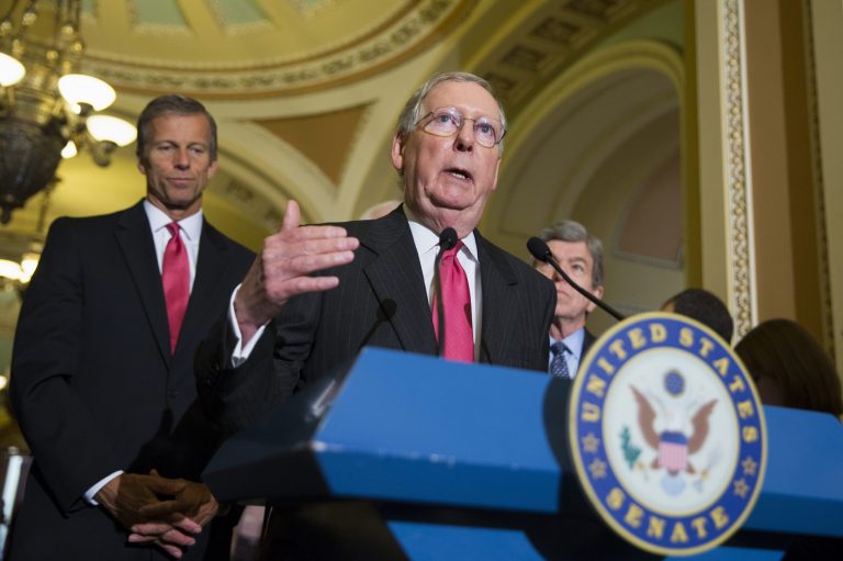 Following policy lunches in the U.S. Capitol Wednesday, Mitch McConnell told reporters, 
