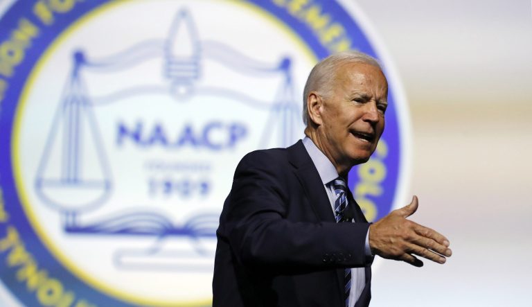 Democratic presidential candidate former Vice President Joe Biden, speaks during a candidates forum at the 110th NAACP National Convention.