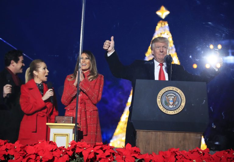 President Trump and first lady Melania Trump flip the switch on the National Christmas Tree. AP Photo