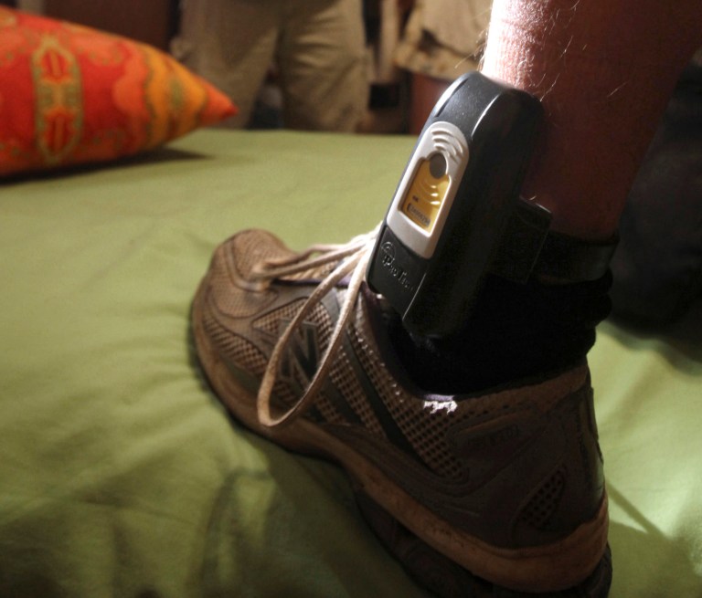 GPS locater worn on the ankle of a parolee in Rio Linda, Calif. (AP Photo/Rich Pedroncelli)