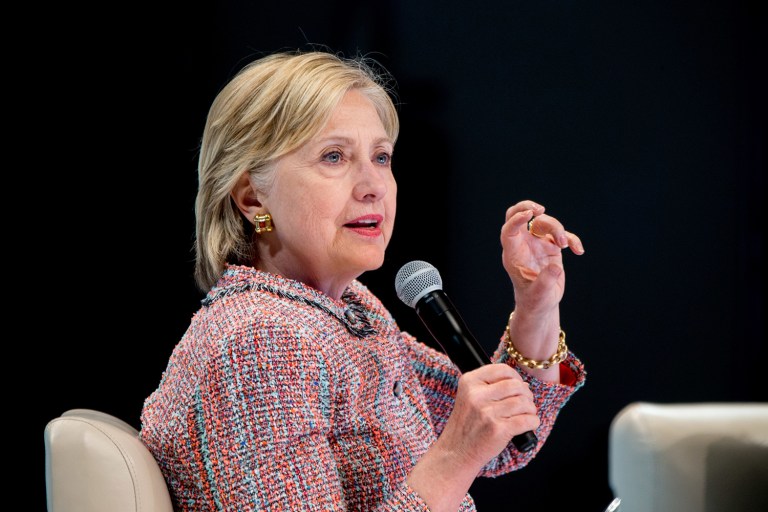 According to a new poll, Hillary Clinton has big leads over Donald Trump in key battleground states. (AP Photo/Andrew Harnik)