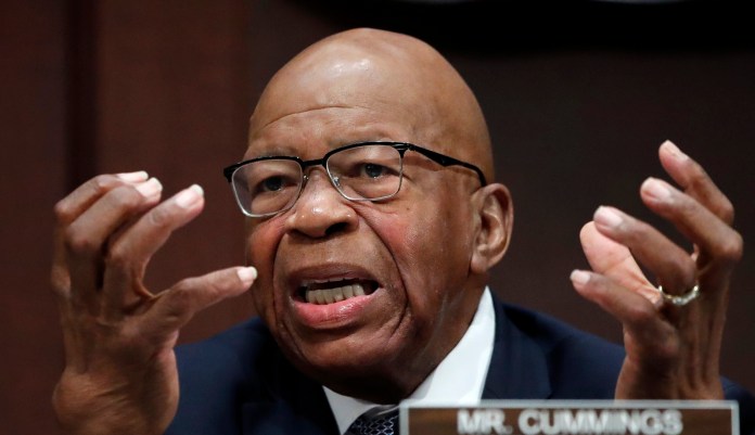 House Oversight and Reform Committee Chair Elijah Cummings, D-Md., speaks to reporters about issuing subpoenas as part of his investigation of people in President Donald Trump's administration who were granted security clearances despite "disqualifying issues" in their backgrounds, on Capitol Hill in Washington, Tuesday, April 2, 2019. 