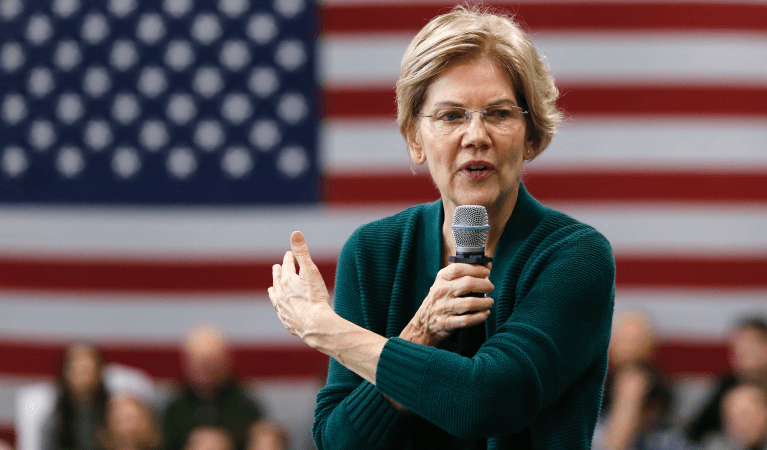 Democratic presidential candidate Sen. Elizabeth Warren, D-Mass., gestures as she speaks during a campaign stop, Saturday, Nov. 23, 2019, in Manchester, N.H. (AP Photo/Mary Schwalm)