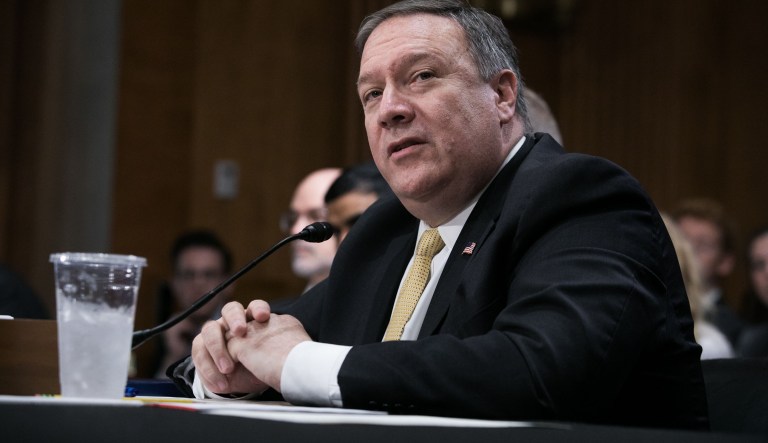Secretary of State Mike Pompeo testifies before the Senate Foreign Relations Committee on Capitol Hill, Thursday, May 24, 2018, just after President Donald Trump canceled the June 12 summit with North Korea's Kim Jong Un.