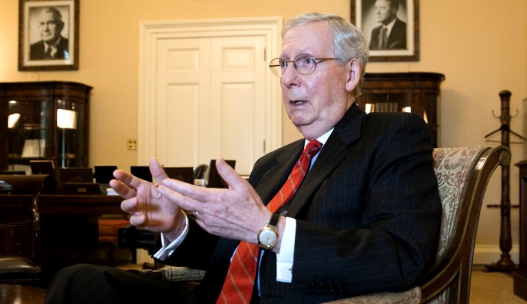 Senate Majority Leader Mitch McConnell, R-Ky., talks to Washington Examiner reporter Susan Ferrechio at his office on Capitol Hill in D.C.