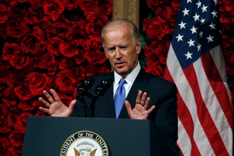 Vice President Joe Biden said he felt bad for Indiana Gov. Mike Pence for having to defend Donald Trump's positions on everything. (AP Photo/Brennan Linsley)