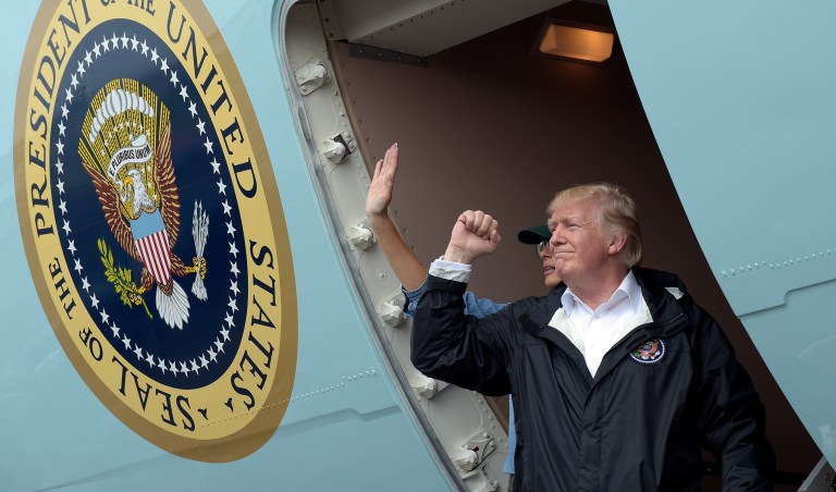President Trump mocked the media while visiting Houston, Texas, on Saturday. (AP Photo/Susan Walsh)
