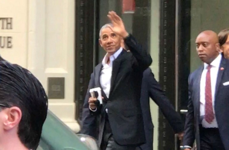 Former President Barack Obama is making the rounds in Manhattan. (From Twitter, @alexeheath)
