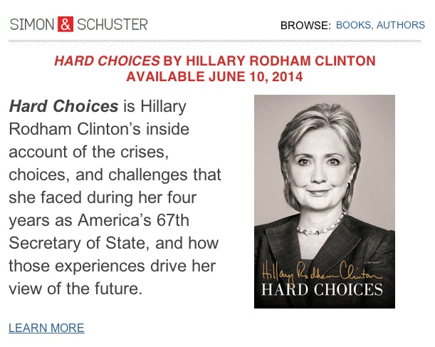 Hillary Book to Be Called ‘Hard Choices’