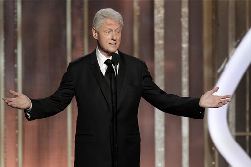 This image released by NBC shows former President Bill Clinton introducing best picture nominee 