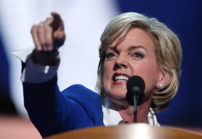 CHARLOTTE, NC - SEPTEMBER 06:  Former Michigan Gov. Jennifer Granholm speaks on stage during the final day of the Democratic National Convention at Time Warner Cable Arena on September 6, 2012 in Charlotte, North Carolina. The DNC, which concludes today, nominated U.S. President Barack Obama as the Democratic presidential candidate.  (Photo by Chip Somodevilla/Getty Images)