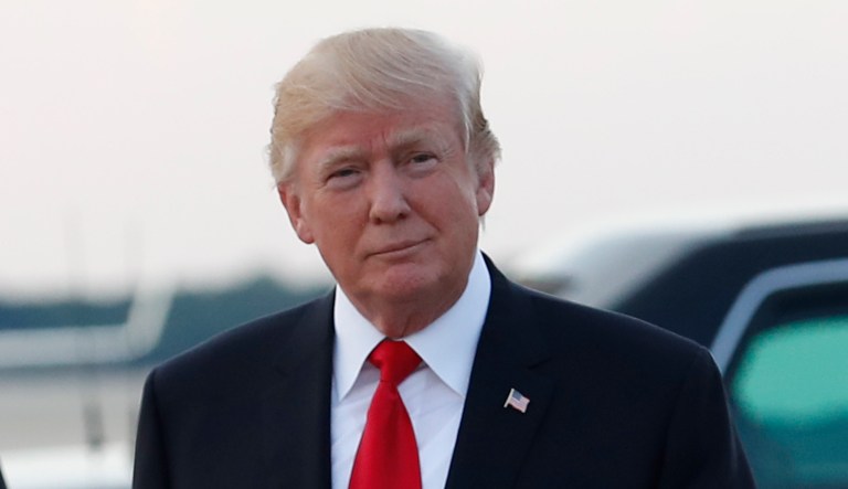 President Trump sent out a tweet Tuesday morning calling for a happy Fourth of July and showcasing an orchestral version of his top campaign slogan. (AP Photo/Carolyn Kaster)