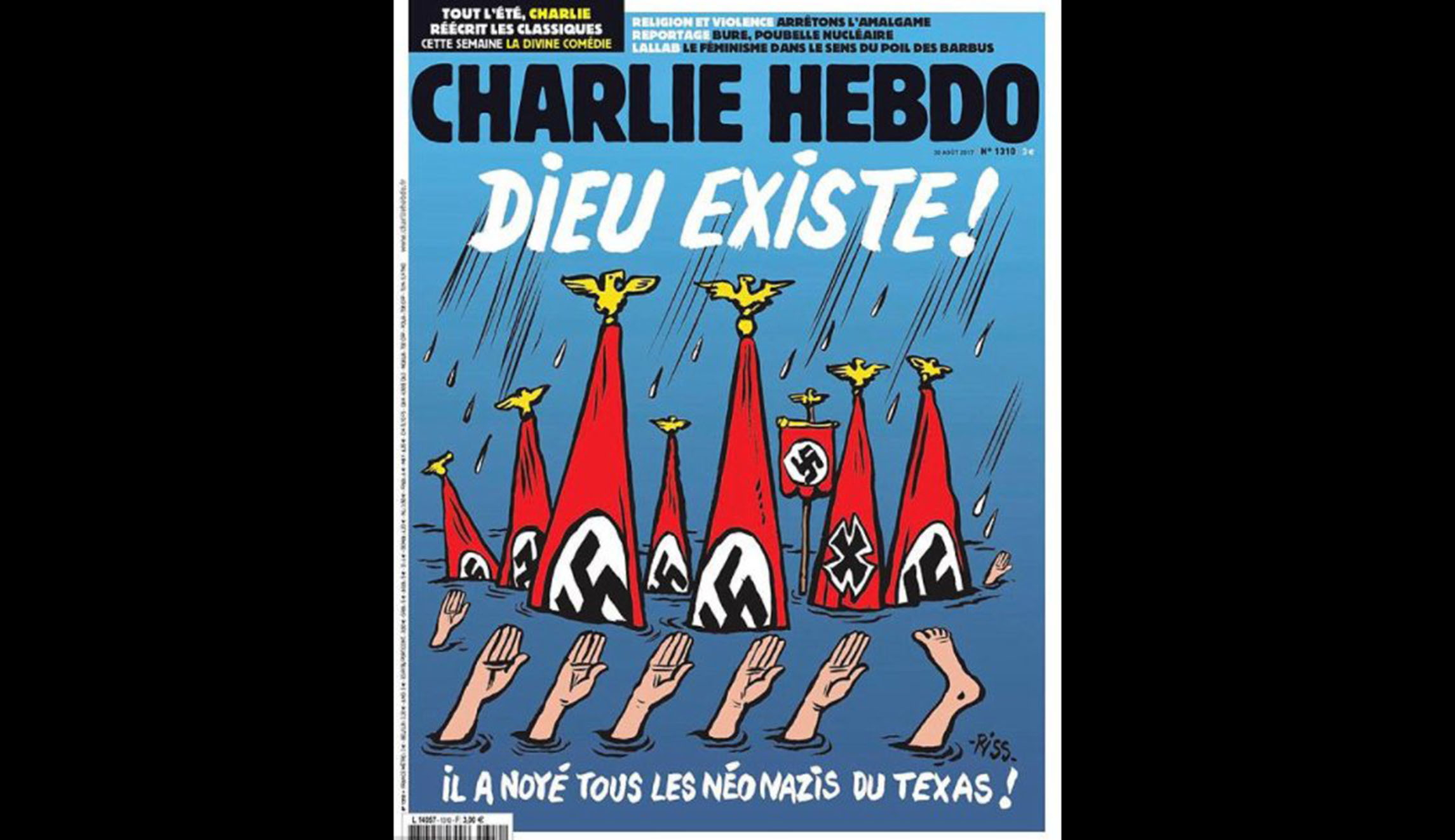 New cover of French magazine Charlie Hebdo mocks Texans affected by Hurricane Harvey flooding