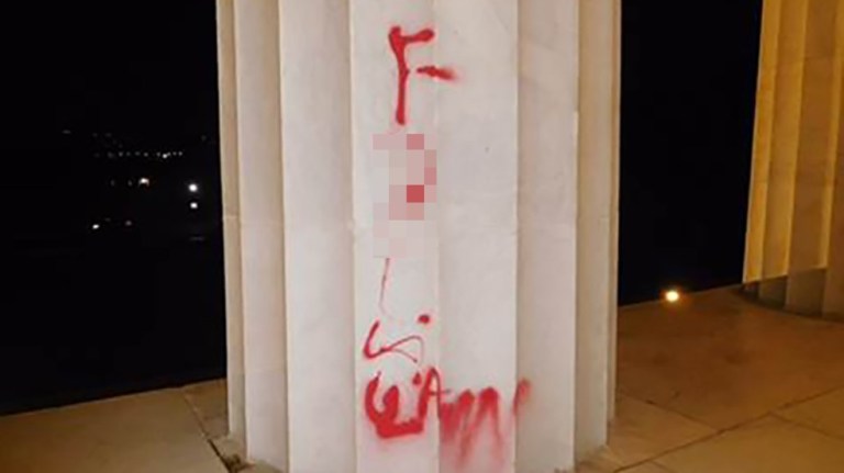 The monument was tagged around 4:30 Tuesday morning with red spray paint. (Photo courtesy National Park Service)