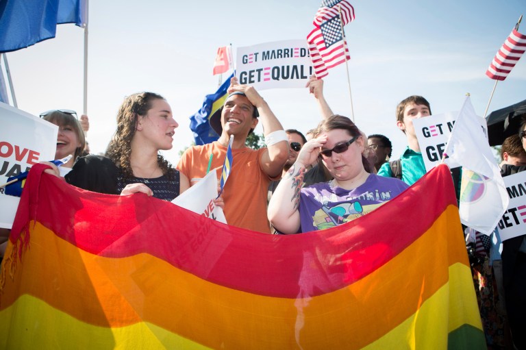 Same-sex marriage supporters rally outside the Supreme Court on Wednesday, June 26th, 2013. (Examiner File/Graeme Jennings)