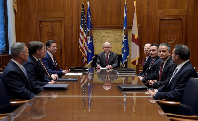 Attorney General Jeff Sessions holds a meeting with the heads of federal law enforcement. The acting director of the Bureau of Alcohol, Tobacco, Firearms and Explosives vowed to help Sessions in his fight against crimes involving firearms. (AP Photo/Susan Walsh, Pool)