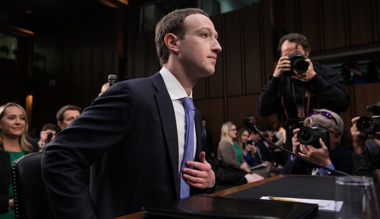 Facebook CEO Mark Zuckerberg testifies before a joint hearing of the Commerce and Judiciary Committees on Capitol Hill, Tuesday, April 10, 2018, about the use of Facebook data to target American voters in the 2016 presidential election.