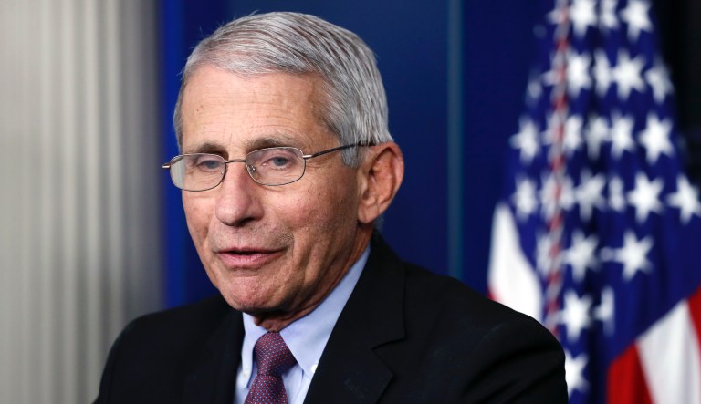 Dr. Anthony Fauci, director of the National Institute of Allergy and Infectious Diseases, speaks about the coronavirus in the James Brady Press Briefing Room of the White House, Wednesday, April 22, 2020, in Washington.