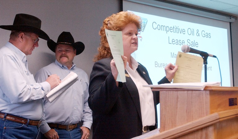 An oil and gas lease sale in Lakewood, Colo. A report said that emails show federal agents and local law enforcement officers went undercover to investigate how environmentalists planned to disrupt an oil and natural gas lease sale in Lakewood, Colo. (AP Photo/Ed Andrieski)