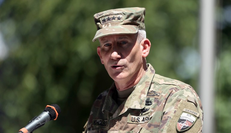 Commander of the Resolute Support mission and U.S. Forces in Afghanistan Army Gen. John W. Nicholson has quietly instituted a policy under which the reporting of most American combat deaths in that country will be delayed until after the families of the fallen have been officially notified, a U.S. military spokesman confirmed Friday. (AP Photos/Massoud Hossaini)