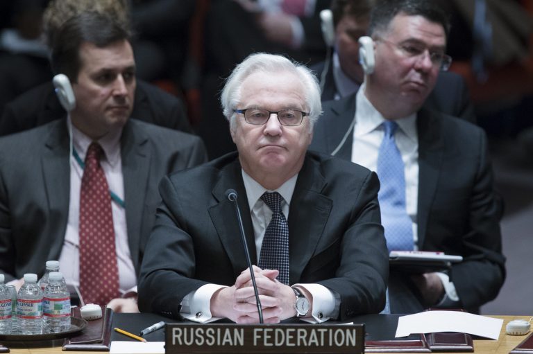 Russia's U.N. Ambassador Vitaly Churkin listens during a U.N. Security Council meeting on the Ukraine crisis, Saturday, March 15, 2014, at United Nations headquarters. (AP Photo/John Minchillo)