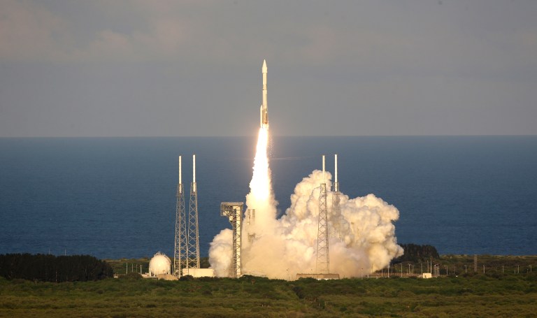The Origins-Spectral Interpretation-Resource Identification-Security-Regolith Explorer, or OSIRIS-REx, took off from Cape Canaveral, Fla., Thursday evening atop a Atlas V rocket. (AP Photo/John Raoux)
