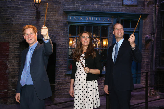 Pregnant Kate Middleton had two young royal escorts - husband Prince William and brother-in-law Prince Harry -when they visited a studio where the Harry Potter movies were filmed. She has apparently followed the American rules against drinking while pregnant. (AP)