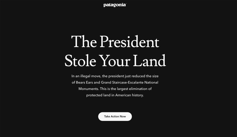 REI, another outdoor gear company, responded to the president's order in a similar fashion, lending a portion of their website's homepage to question the president's order. (Screenshot/Patagonia.com)